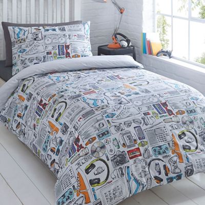 Kids' white 'Gadget' duvet cover and pillow case set